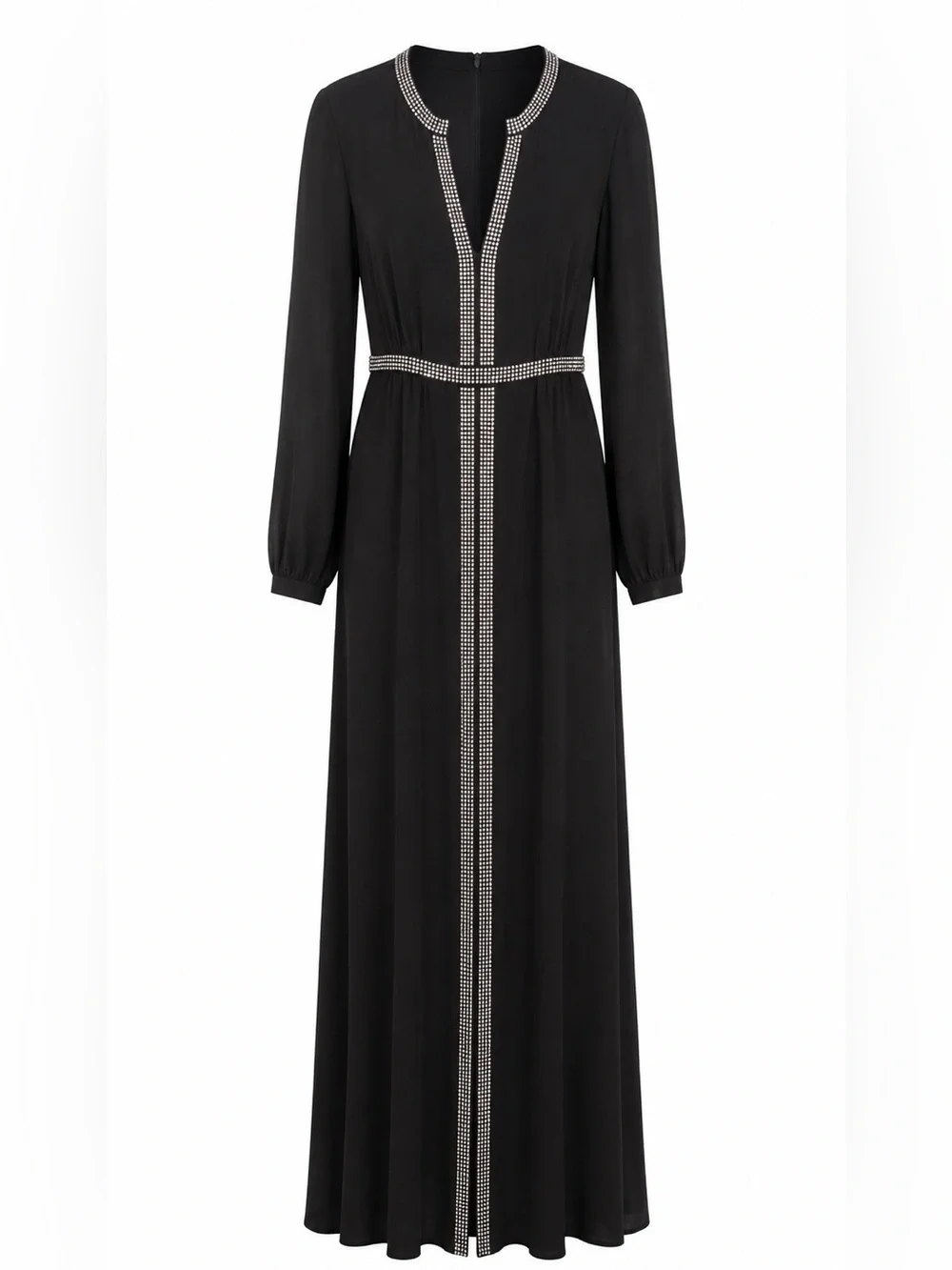 Tory Burch Black Long-Sleeve Maxi Dress with Crystal Trim